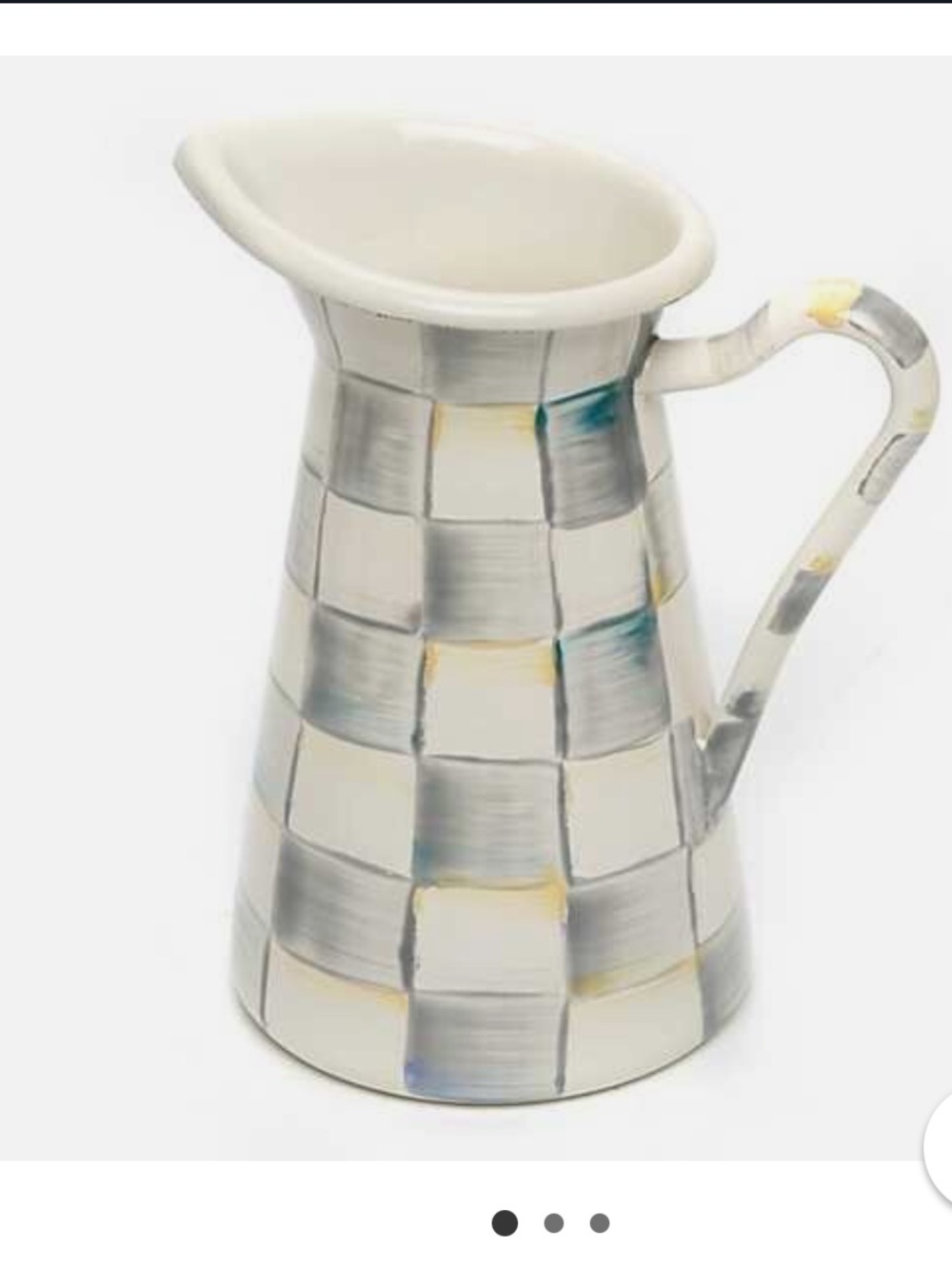 MacKenzie-Childs Checked Enamel Pitcher in Cream and Gray Sterling pattern NWT